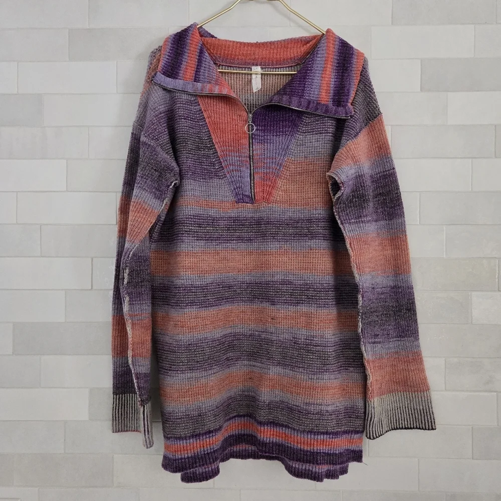 Anthropologie Daily Practice Franconia Half Zip Knit Tunic Sweater Pink Purple S